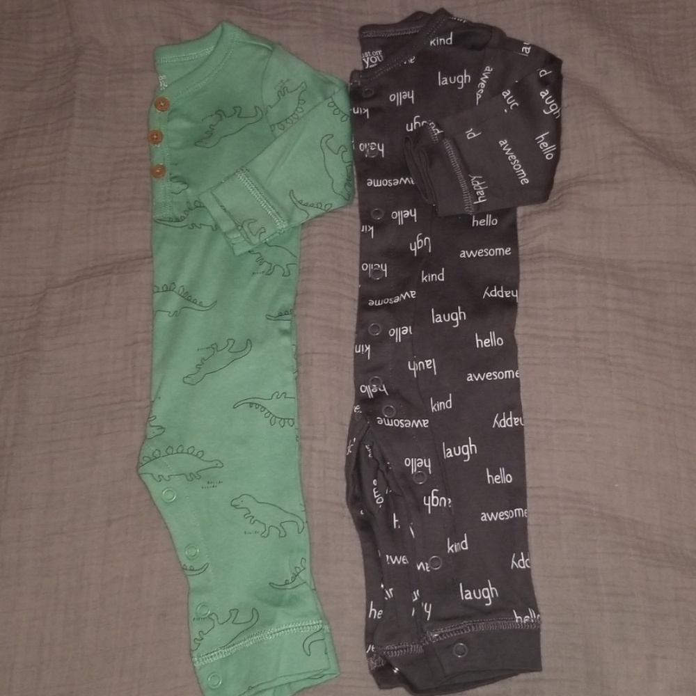 Just One You Dino and charcoal jumpsuits